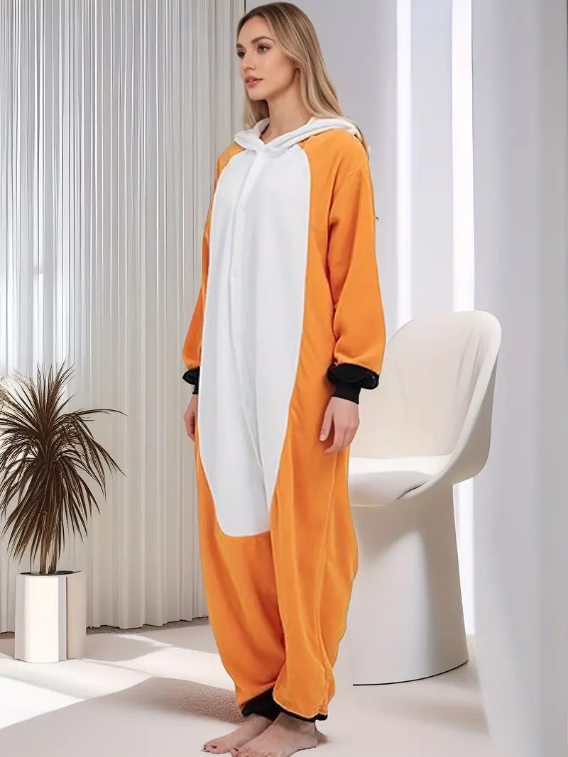 Fox Onesie Pajamas｜Cute Cartoon Animal Sleepwear, Cozy Coral Fleece Loungewear, Unisex Costume for Home & Party