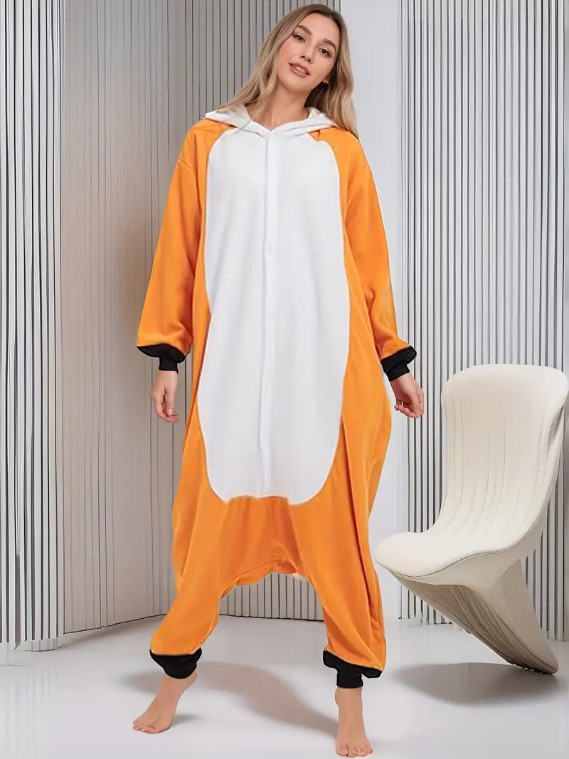 Fox Onesie Pajamas｜Cute Cartoon Animal Sleepwear, Cozy Coral Fleece Loungewear, Unisex Costume for Home & Party