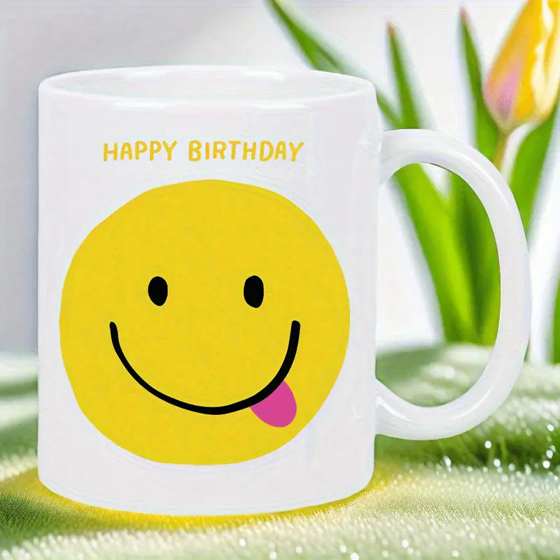 Smiley Birthday Ceramic Mug｜Cute Minimalist Coffee Cup, Milk Cup, Gift Mug