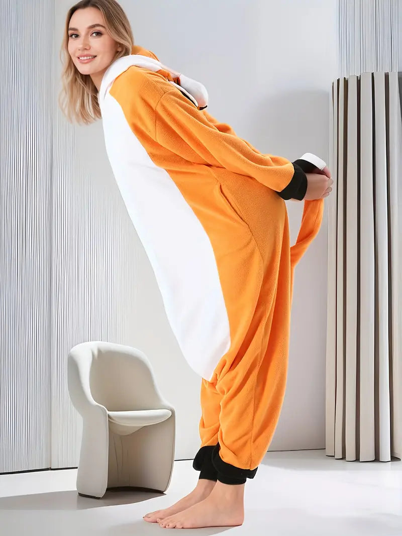 Fox Onesie Pajamas｜Cute Cartoon Animal Sleepwear, Cozy Coral Fleece Loungewear, Unisex Costume for Home & Party