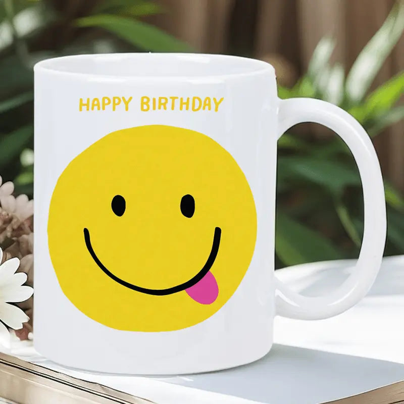 Smiley Birthday Ceramic Mug｜Cute Minimalist Coffee Cup, Milk Cup, Gift Mug
