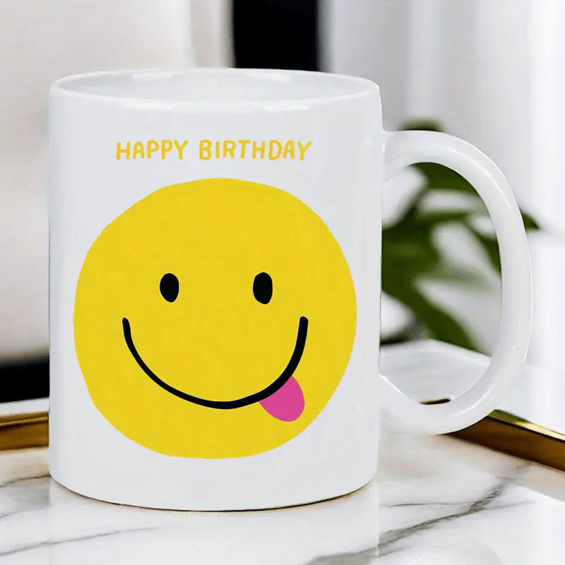 Smiley Birthday Ceramic Mug｜Cute Minimalist Coffee Cup, Milk Cup, Gift Mug