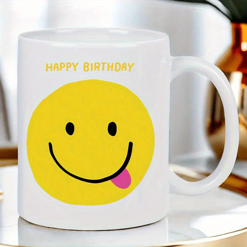 Smiley Birthday Ceramic Mug｜Cute Minimalist Coffee Cup, Milk Cup, Gift Mug