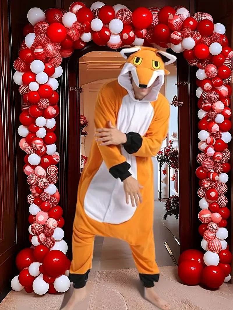 Fox Onesie Pajamas｜Cute Cartoon Animal Sleepwear, Cozy Coral Fleece Loungewear, Unisex Costume for Home & Party